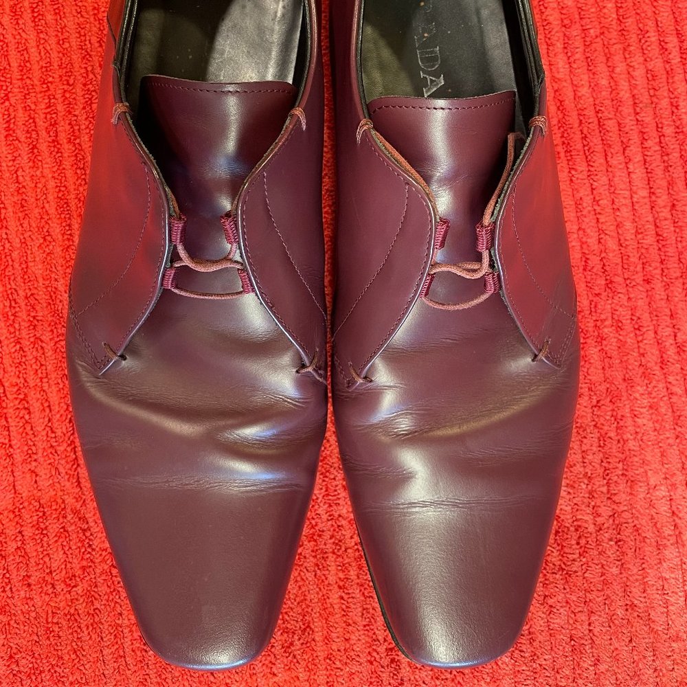 Prada Mens Dress Purple Leather Upper Rubber Soles Black Band Made In Italy